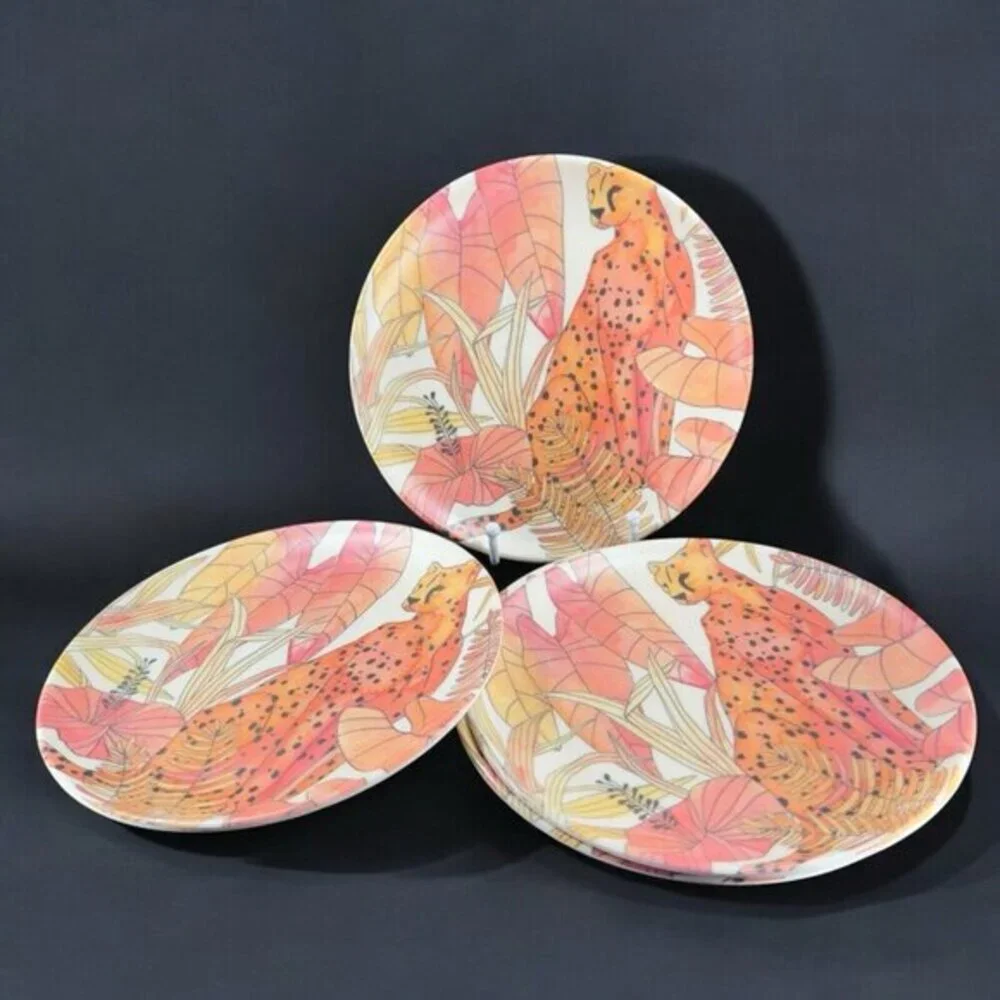 PRIMROSE ALLEY Bamboo‎ Fiber Dish Plate Tropical Palm Floral 8inch Set 4 Plates